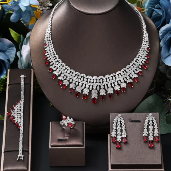 Famous Tassel Necklace Earrings Set Cubic Zircon Jewelry Set Dubai Bridal Jewelry Sets Wedding Party Gift Brides Accessories - Image 5