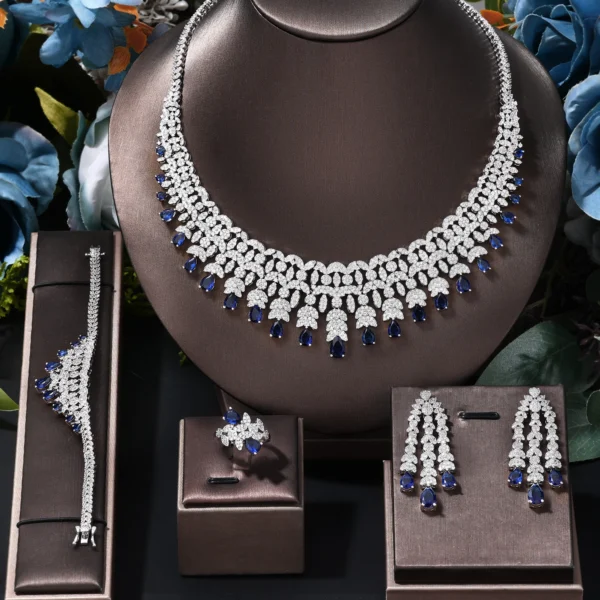 Famous Tassel Necklace Earrings Set Cubic Zircon Jewelry Set Dubai Bridal Jewelry Sets Wedding Party Gift Brides Accessories - Image 3