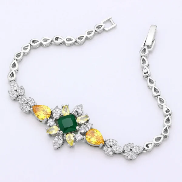 Luxury Wedding Jewelry Set for Women Bride Gift Bridal 4-piece Drop Necklace Jewelry Set with Green CZ Zirconia - Image 6