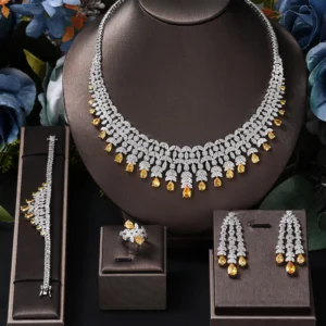 Famous Tassel Necklace Earrings Set Cubic Zircon Jewelry Set Dubai Bridal Jewelry Sets Wedding Party Gift Brides Accessories