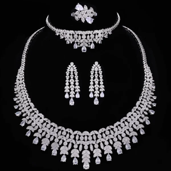 Famous Tassel Necklace Earrings Set Cubic Zircon Jewelry Set Dubai Bridal Jewelry Sets Wedding Party Gift Brides Accessories - Image 4