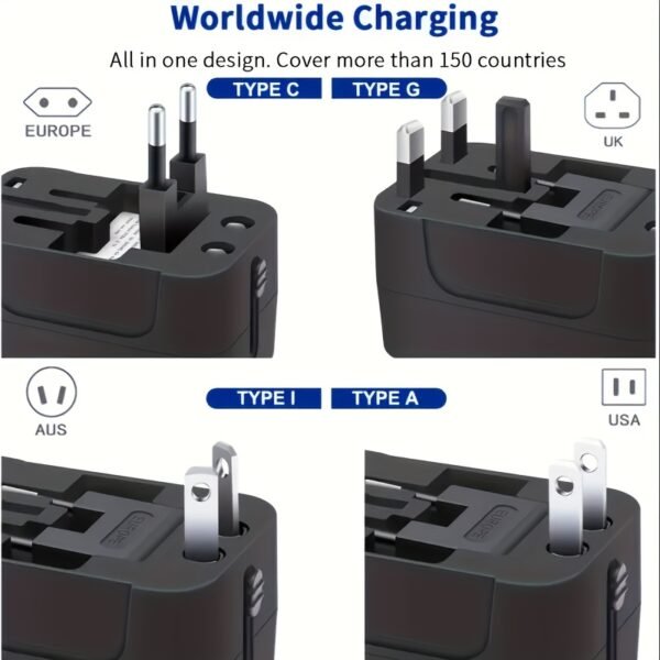 1pc Compliance Certification Travel Adapter,US/EU/UK/AU Plug,Worldwide All In One Design,Universal Interface Phone Tablet Wall Charger,Cover More Than 150 Countries,For iPhone,Samsung,Xiaomi,Android,Ipad,Car,etc,Perfect Holiday Gift. - Image 7