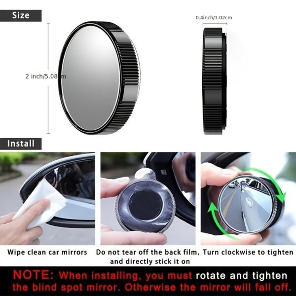 2pcs Blind Spot Mirrors HD Glass Convex Lens 360° Adjustable Round Mirror Universal for Vehicles Car Turntable Design - Image 5